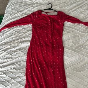 Fashion nova red gown never worn, size L backless dress